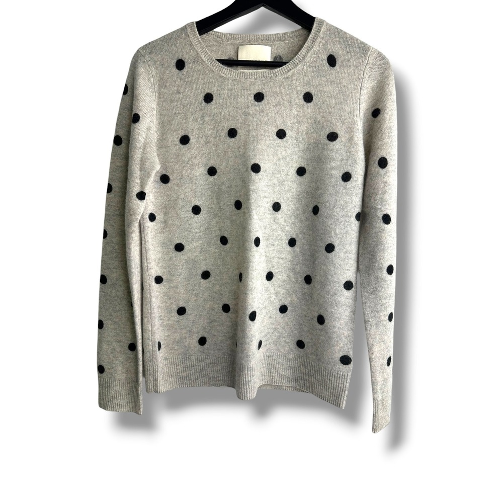 Cynthia Rowley Gray Polka Dot 100% Cashmere Crewneck Sweater Womens Small 2-Ply‎